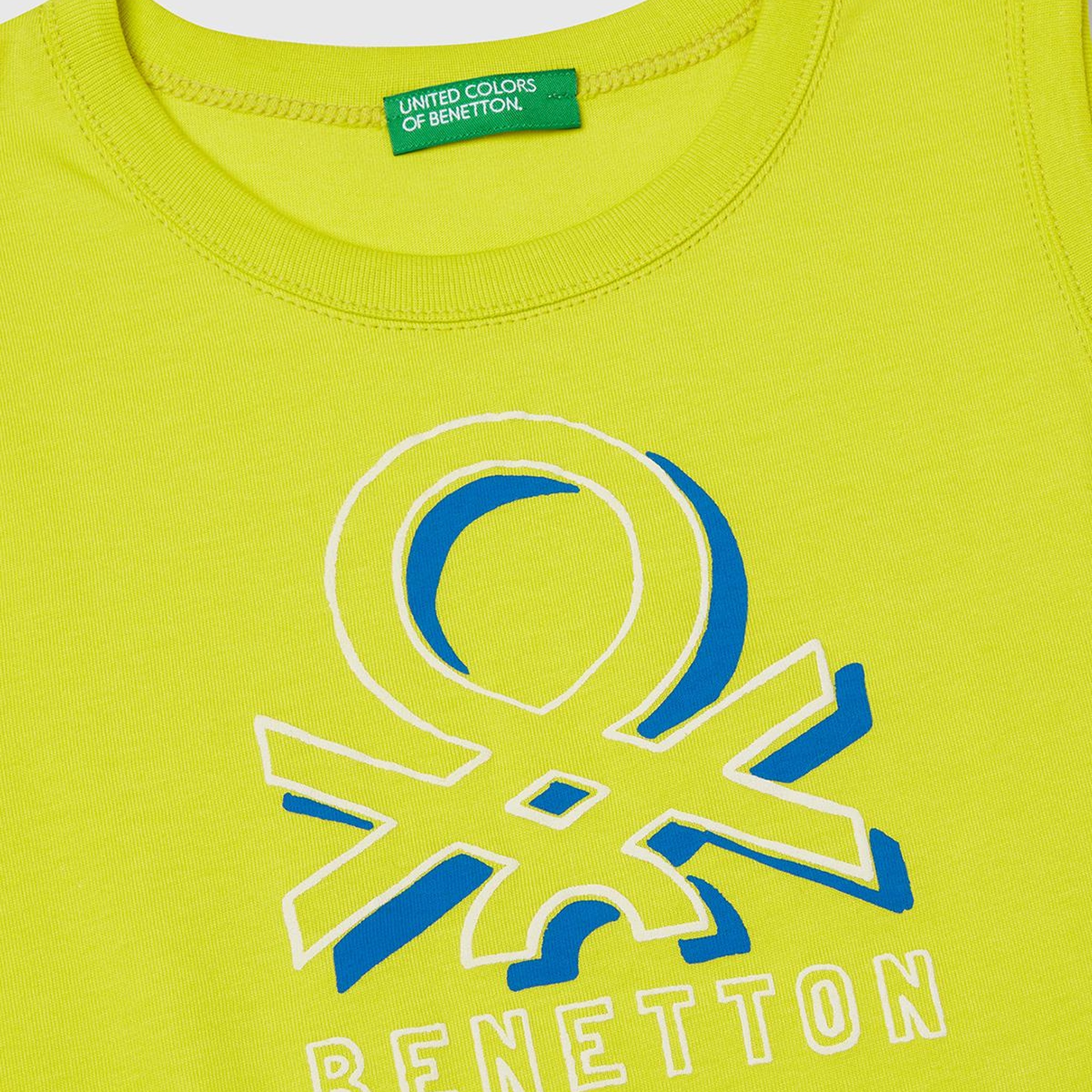 Erkek Çocuk Sarı Benetton Logo Baskılı Kabartma Detaylı Atlet