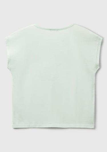  Kız Çocuk Su Yeşili Benetton Logo Baskılı T-Shirt