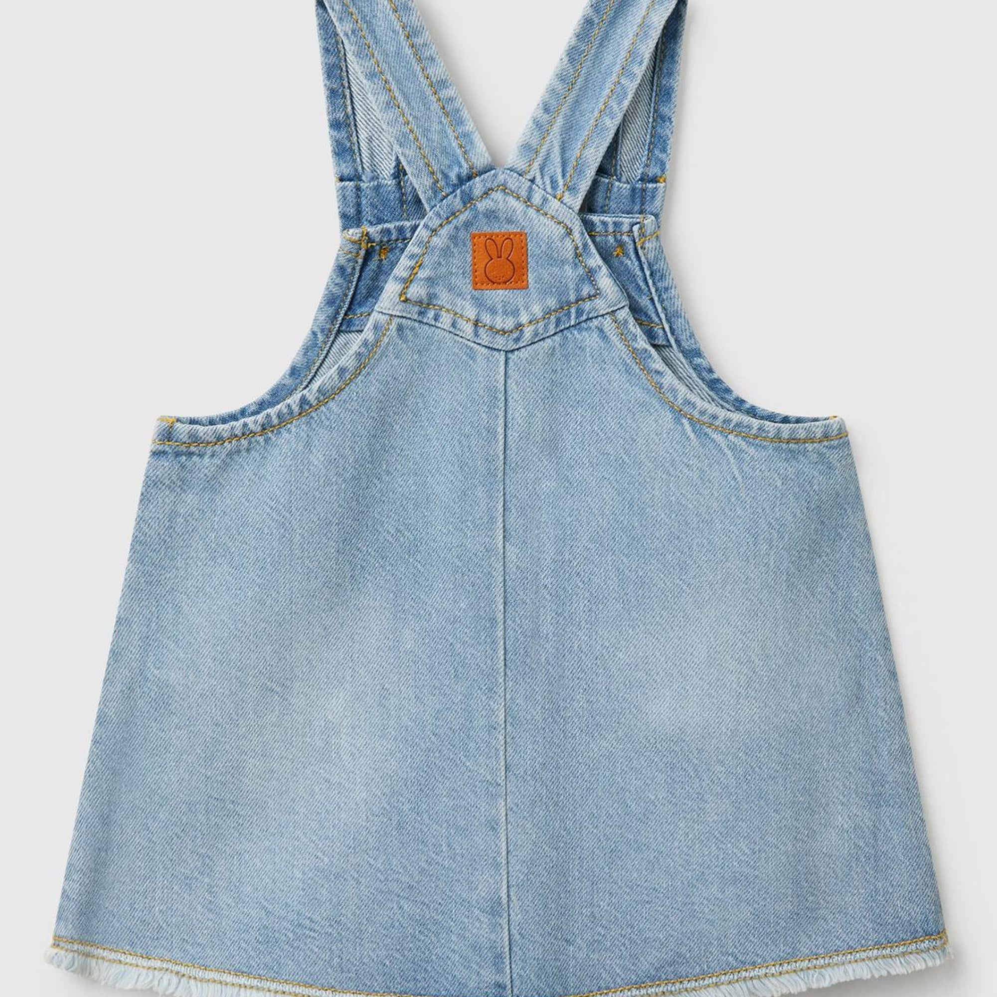 Bebek Denim Arkası Logo Etiketli Yama Cepli Saçaklı Salopet