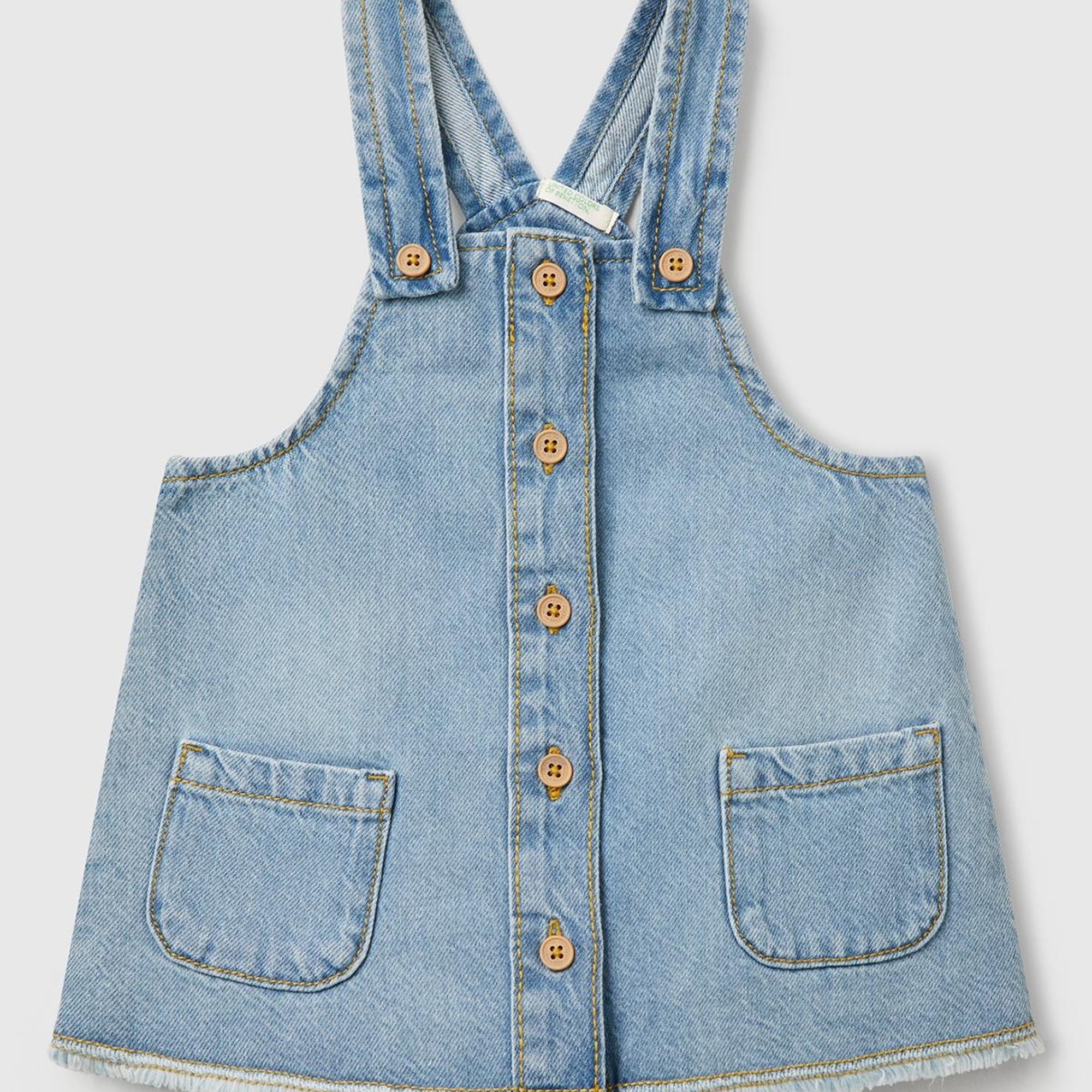 Bebek Denim Arkası Logo Etiketli Yama Cepli Saçaklı Salopet