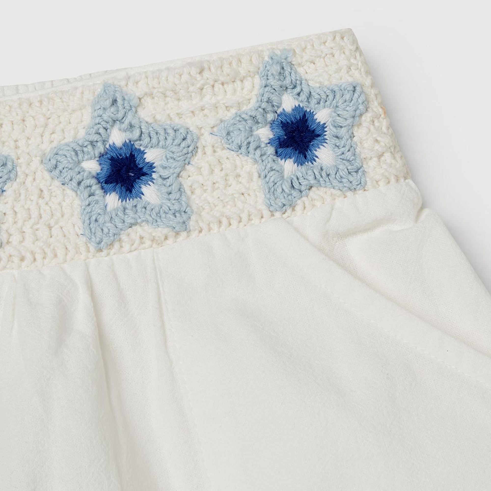 Kız Çocuk Beyaz Beli Makrome Çiçek Aplikeli Lastikli Regular Fit Şort