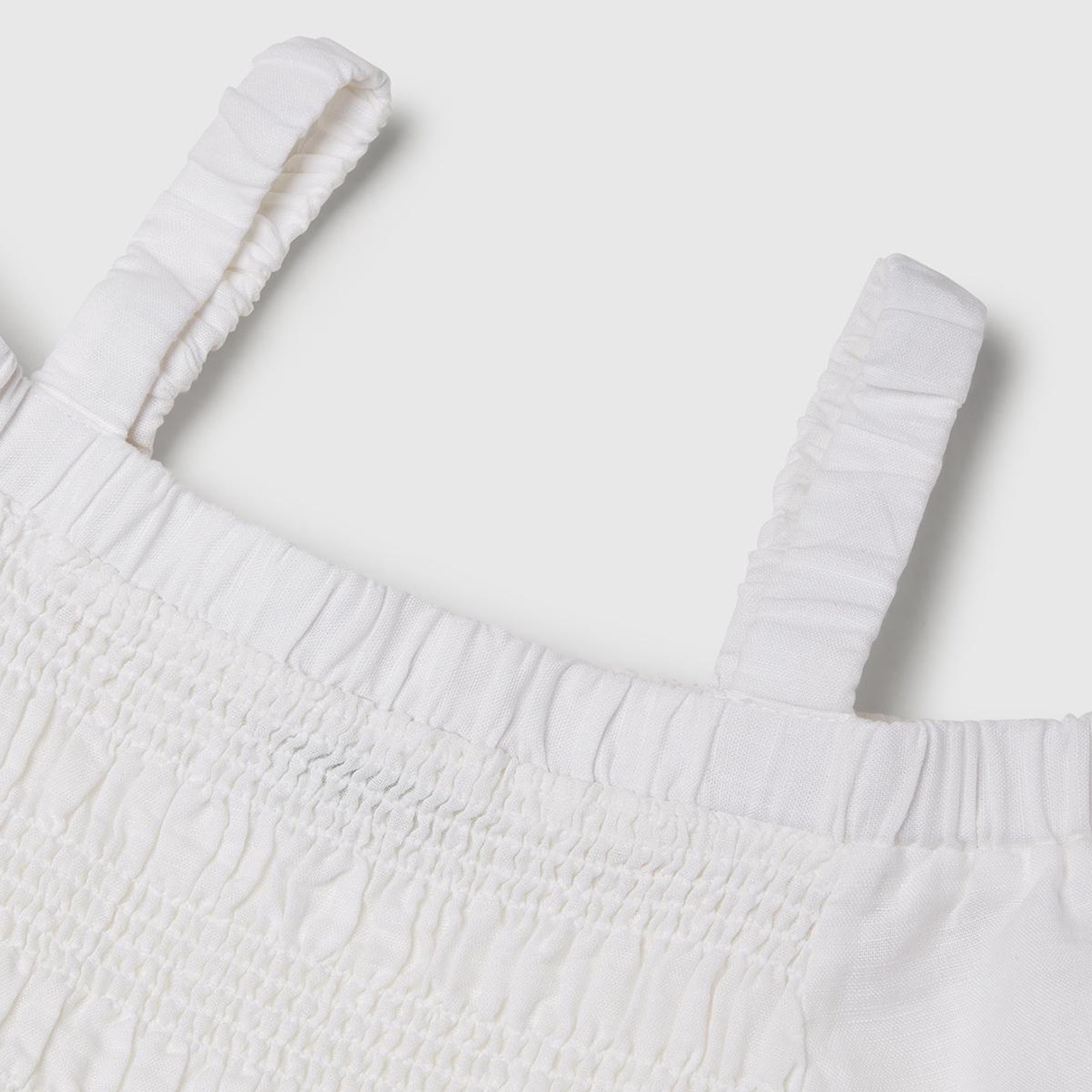 Kız Çocuk Beyaz Fırfırlı Kısa Kollu Büzgü Detaylı Pileli Elbise