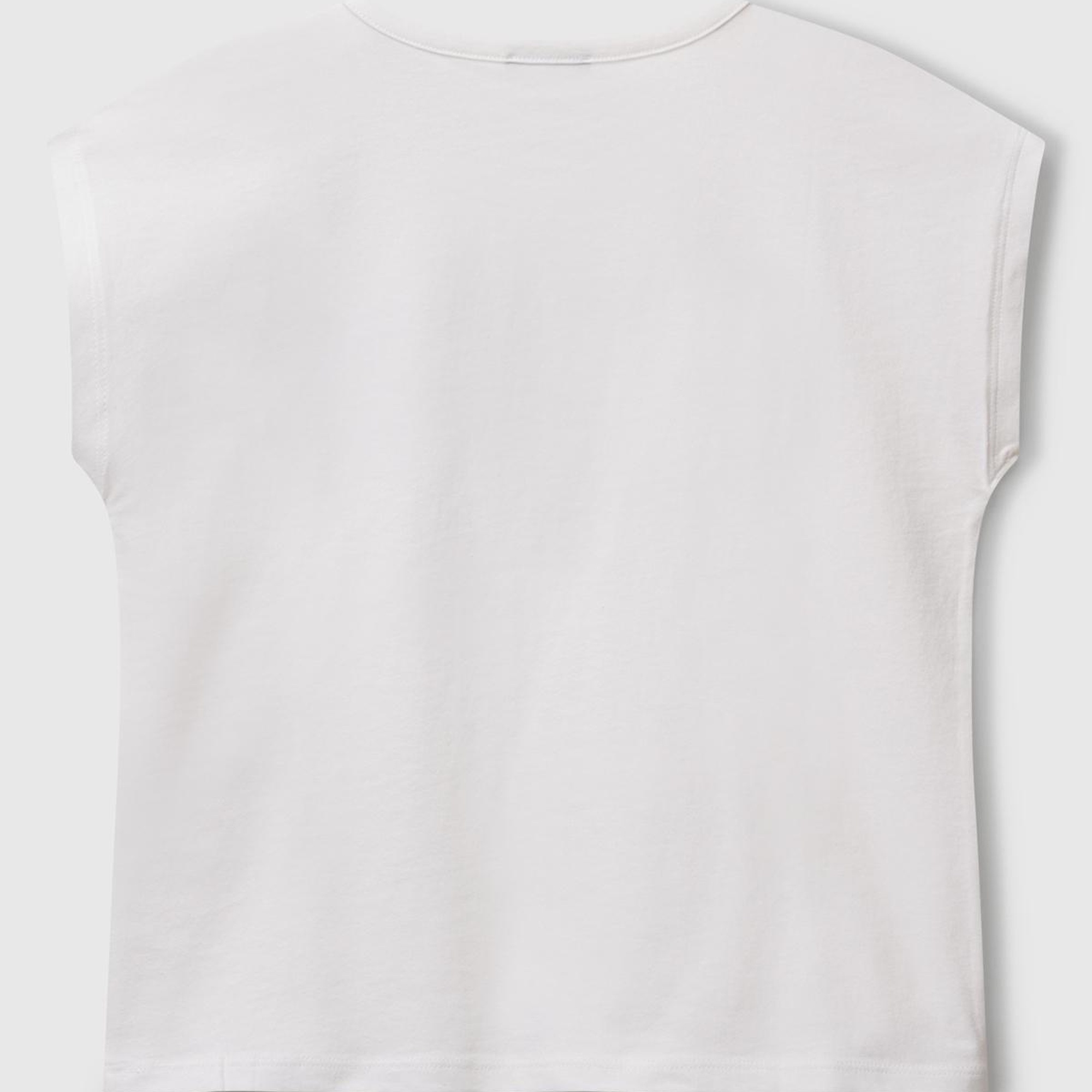 Kız Çocuk Beyaz Benetton Logo Baskılı T-Shirt