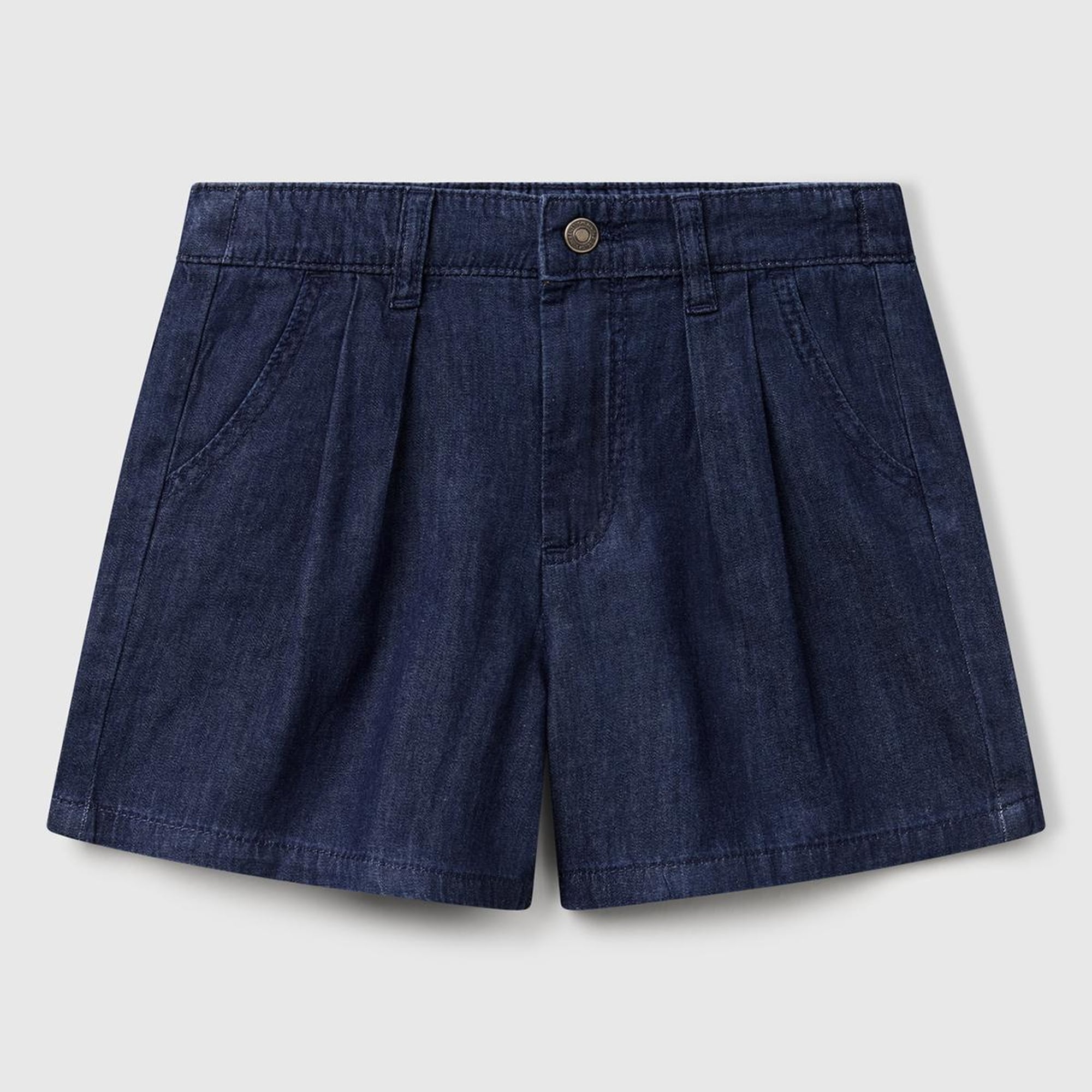Kız Çocuk Koyu Denim Arka Beli Lastikli Logo İşleme Detaylı Şönil Şort