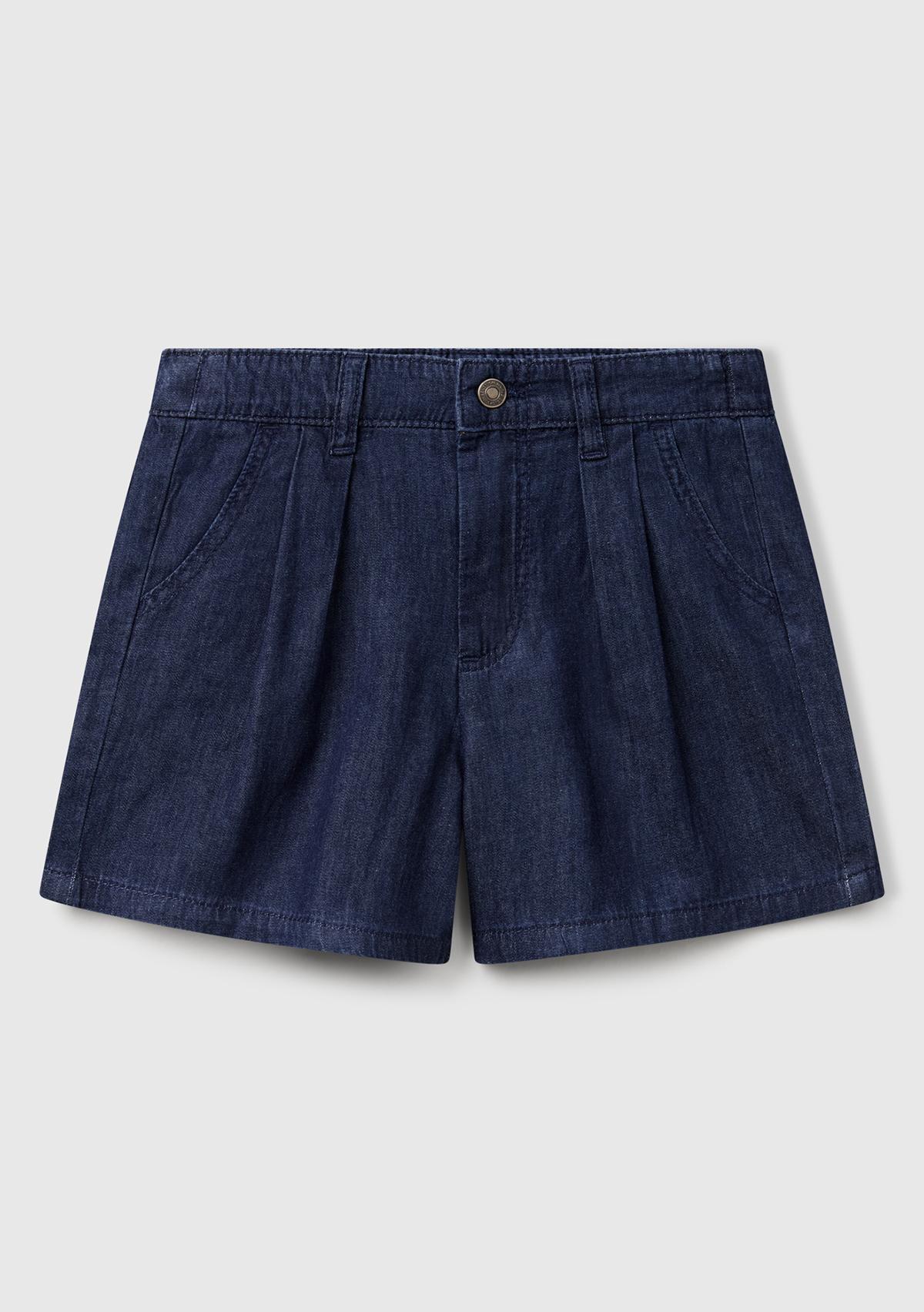  Kız Çocuk Koyu Denim Arka Beli Lastikli Logo İşleme Detaylı Şönil Şort