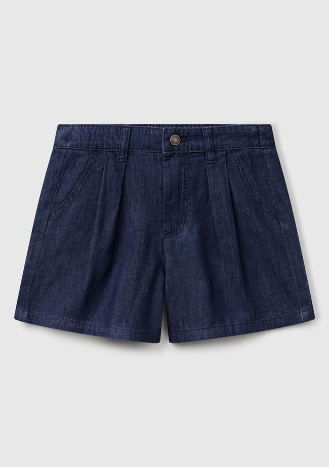  Kız Çocuk Koyu Denim Arka Beli Lastikli Logo İşleme Detaylı Şönil Şort