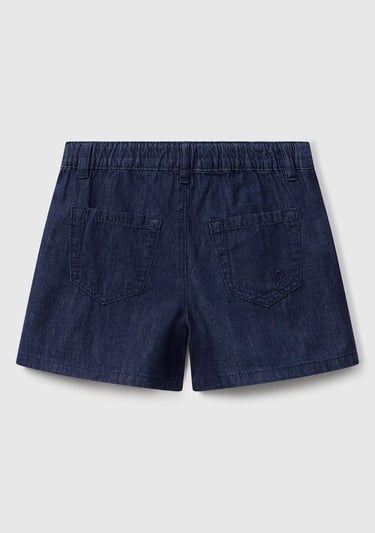  Kız Çocuk Koyu Denim Arka Beli Lastikli Logo İşleme Detaylı Şönil Şort