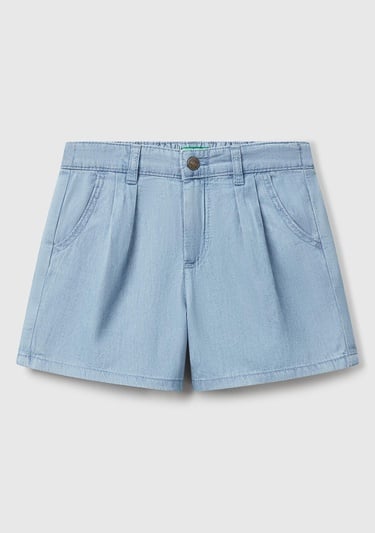  Kız Çocuk Açık Denim Arka Beli Lastikli Logo İşleme Detaylı Şönil Şort