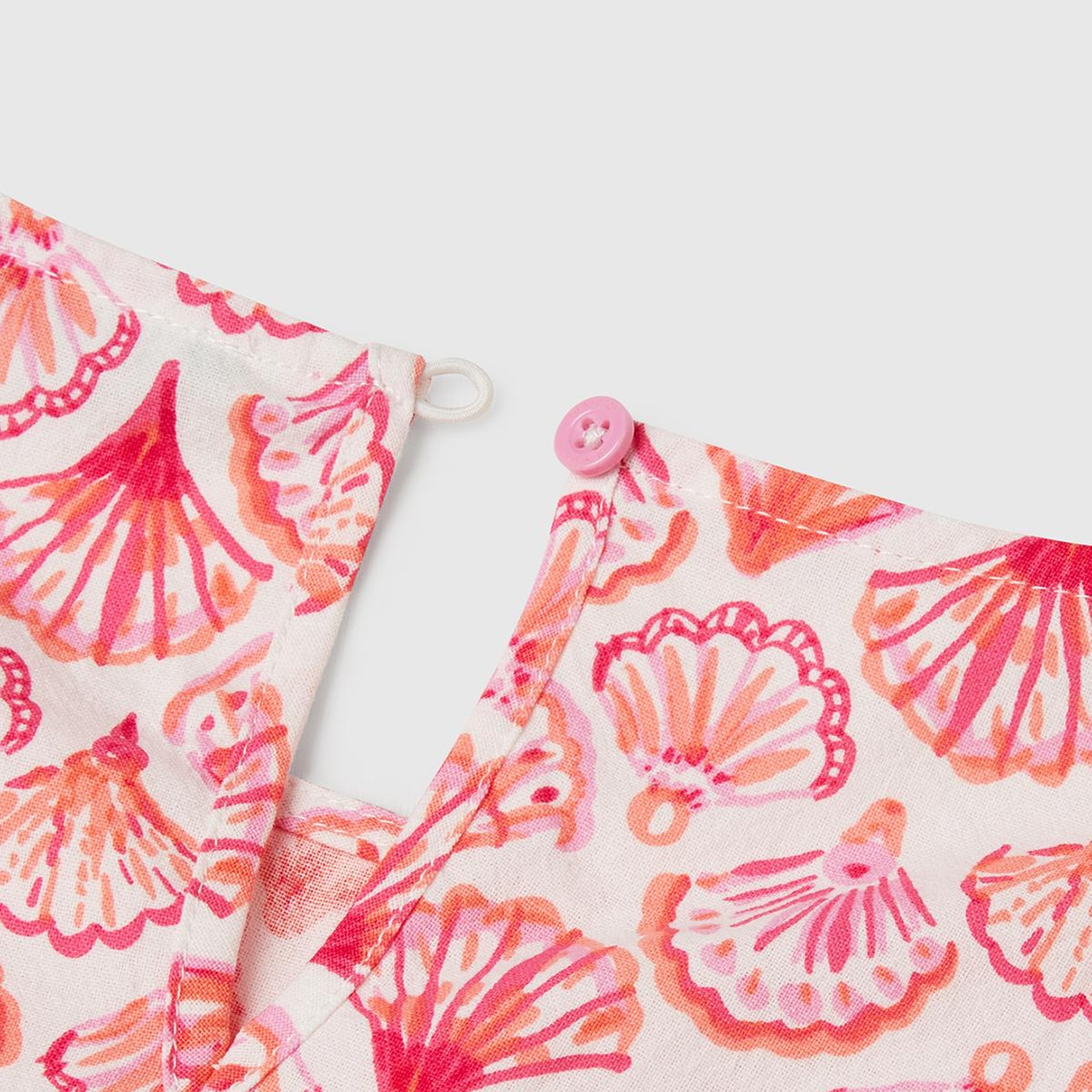 Kız Çocuk Pembe Desenli Beli Lastikli Büzgü İpli Kısa Kollu Elbise