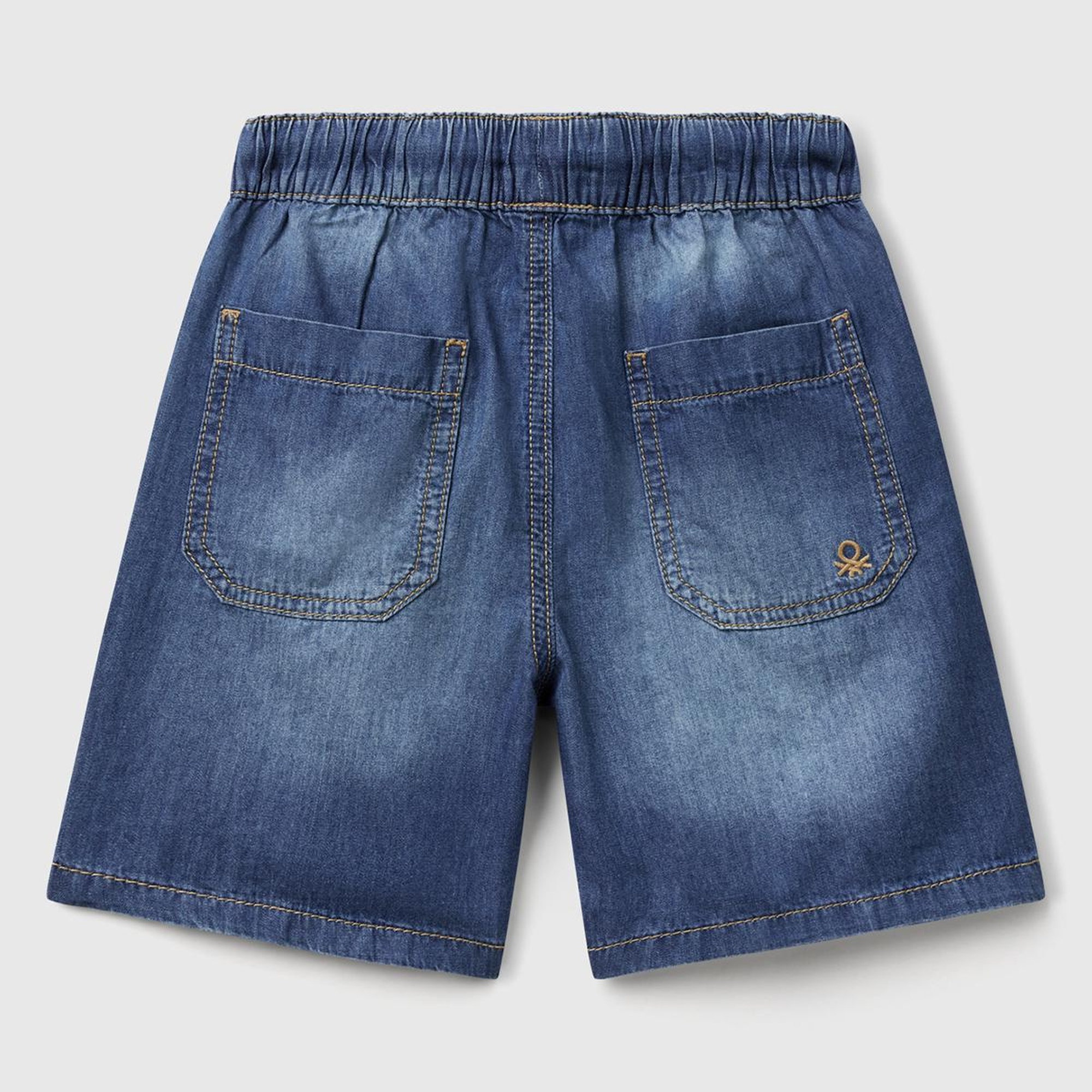 Erkek Çocuk Koyu Denim Arka Cebi Logo İşlemeli Büzgü İpli Denim Bermuda Şort