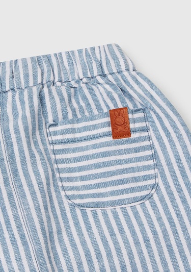  Bebek Açık Mavi Çizgili Arkası Logolu Yama Cepli Beli Lastikli Pantolon