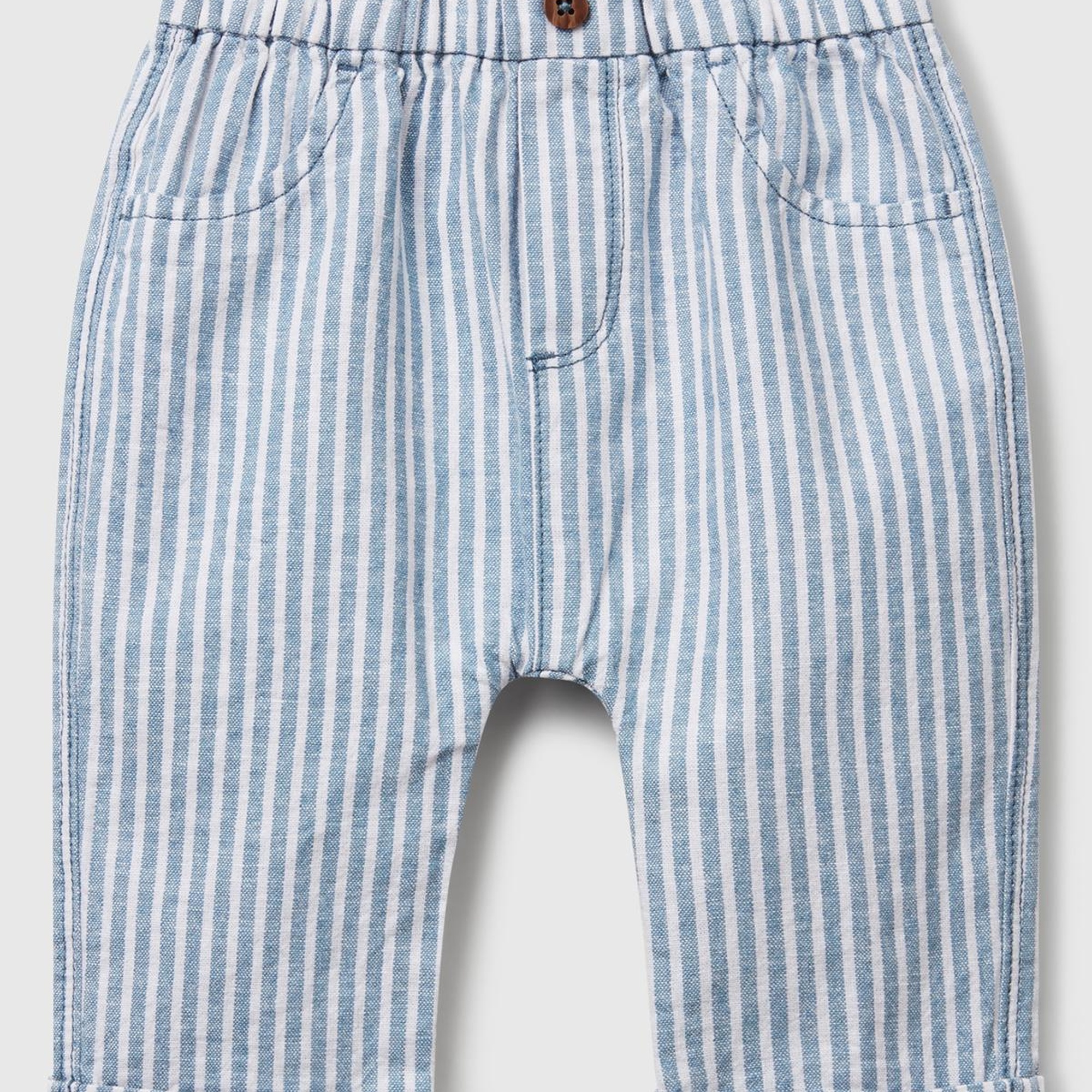 Bebek Açık Mavi Çizgili Arkası Logolu Yama Cepli Beli Lastikli Pantolon