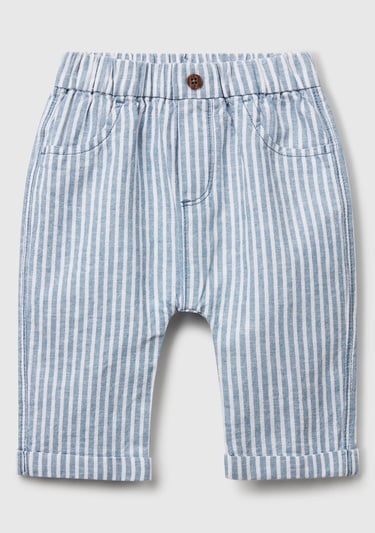  Bebek Açık Mavi Çizgili Arkası Logolu Yama Cepli Beli Lastikli Pantolon