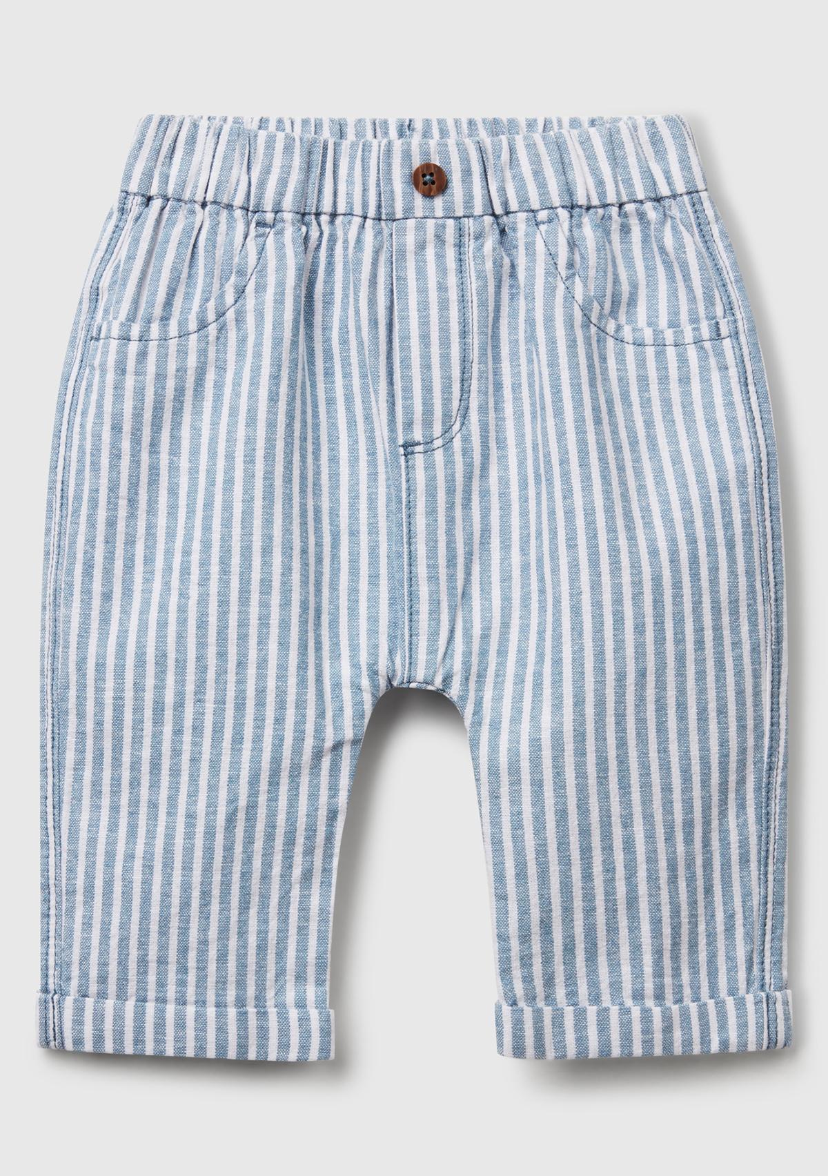  Bebek Açık Mavi Çizgili Arkası Logolu Yama Cepli Beli Lastikli Pantolon