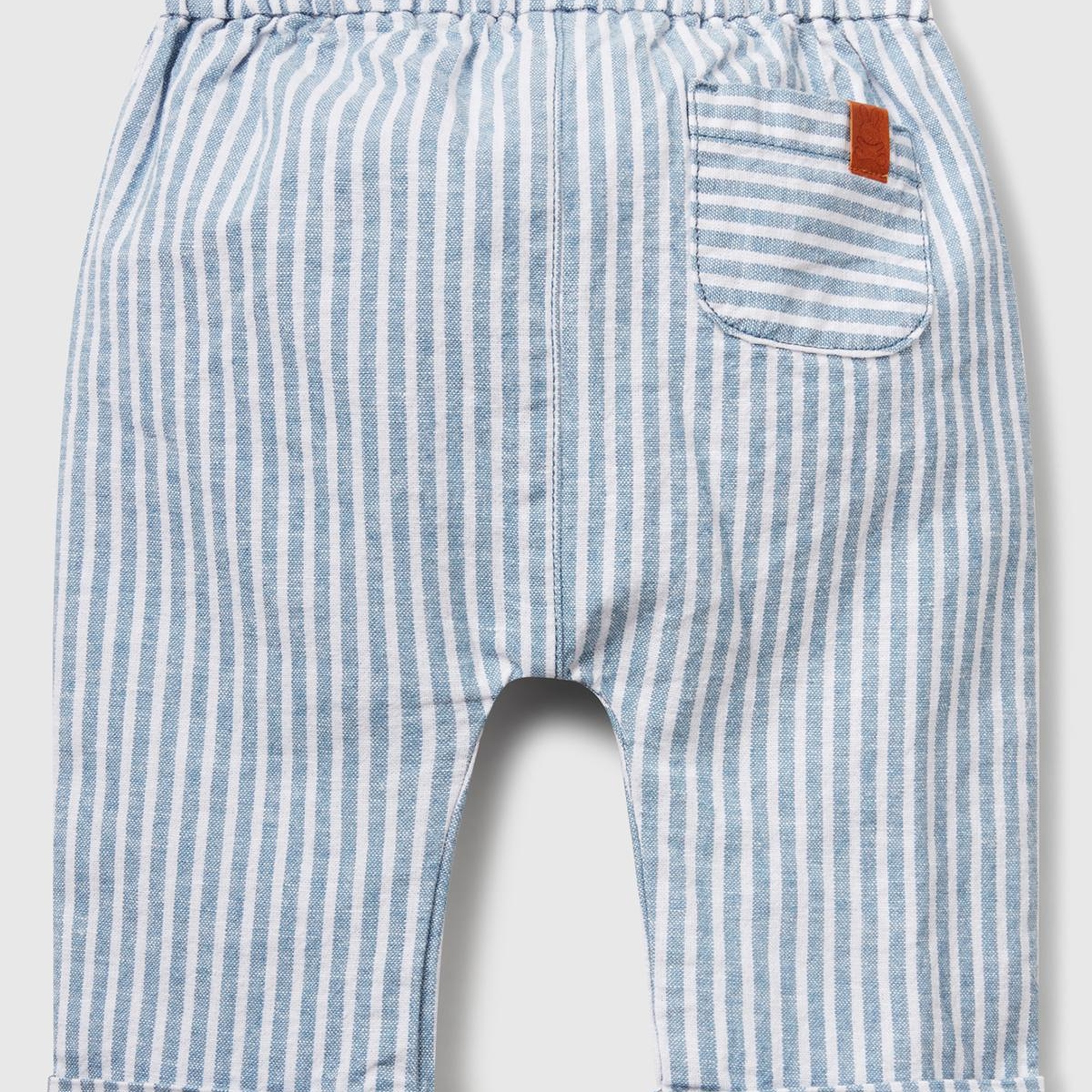 Bebek Açık Mavi Çizgili Arkası Logolu Yama Cepli Beli Lastikli Pantolon