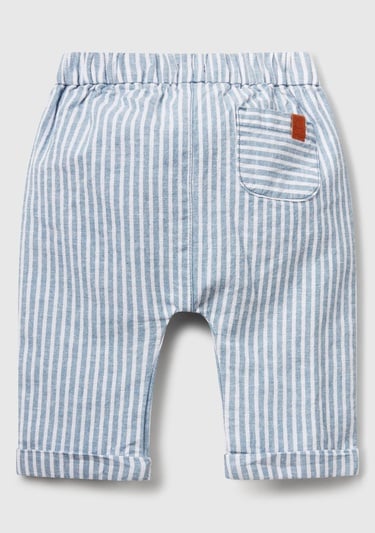  Bebek Açık Mavi Çizgili Arkası Logolu Yama Cepli Beli Lastikli Pantolon