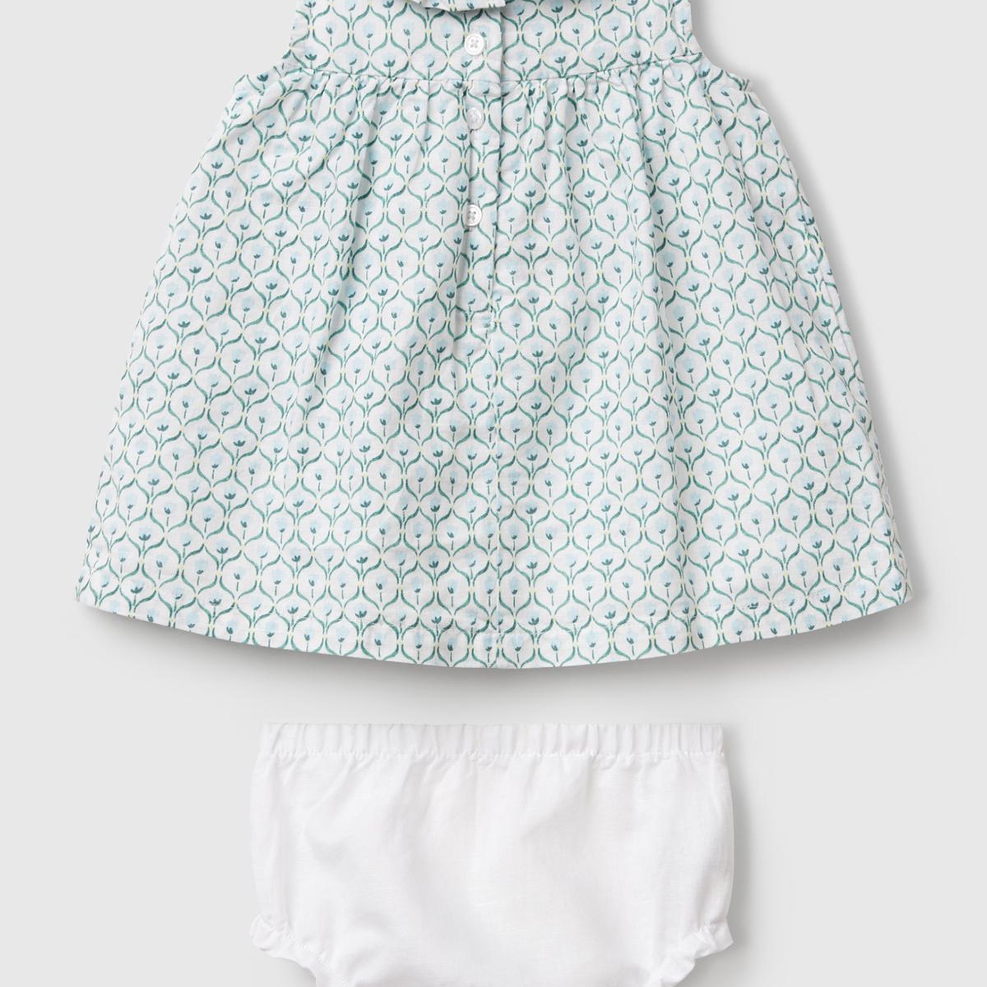 Bebek Buz Mavi Tamamı Desenli Yüksek Robalı Külot Takımlı Elbise