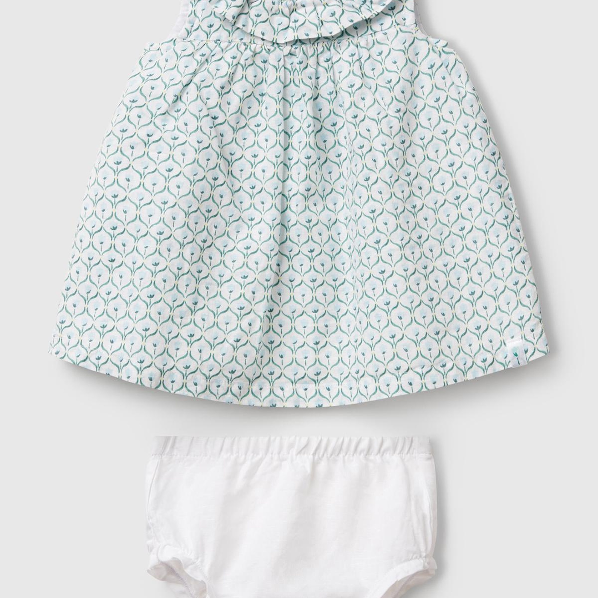 Bebek Buz Mavi Tamamı Desenli Yüksek Robalı Külot Takımlı Elbise