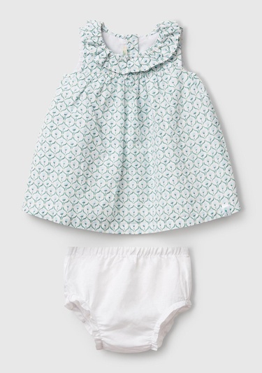  Bebek Buz Mavi Tamamı Desenli Yüksek Robalı Külot Takımlı Elbise