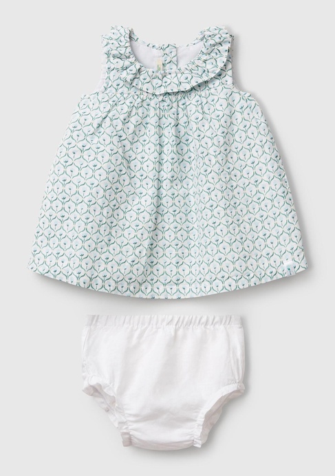  Bebek Buz Mavi Tamamı Desenli Yüksek Robalı Külot Takımlı Elbise