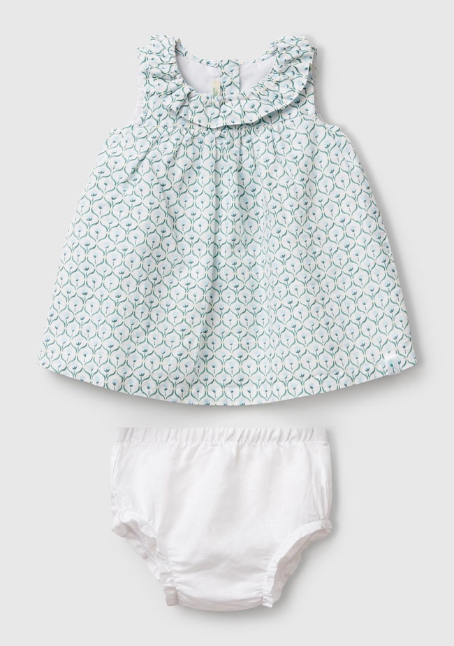  Bebek Buz Mavi Tamamı Desenli Yüksek Robalı Külot Takımlı Elbise