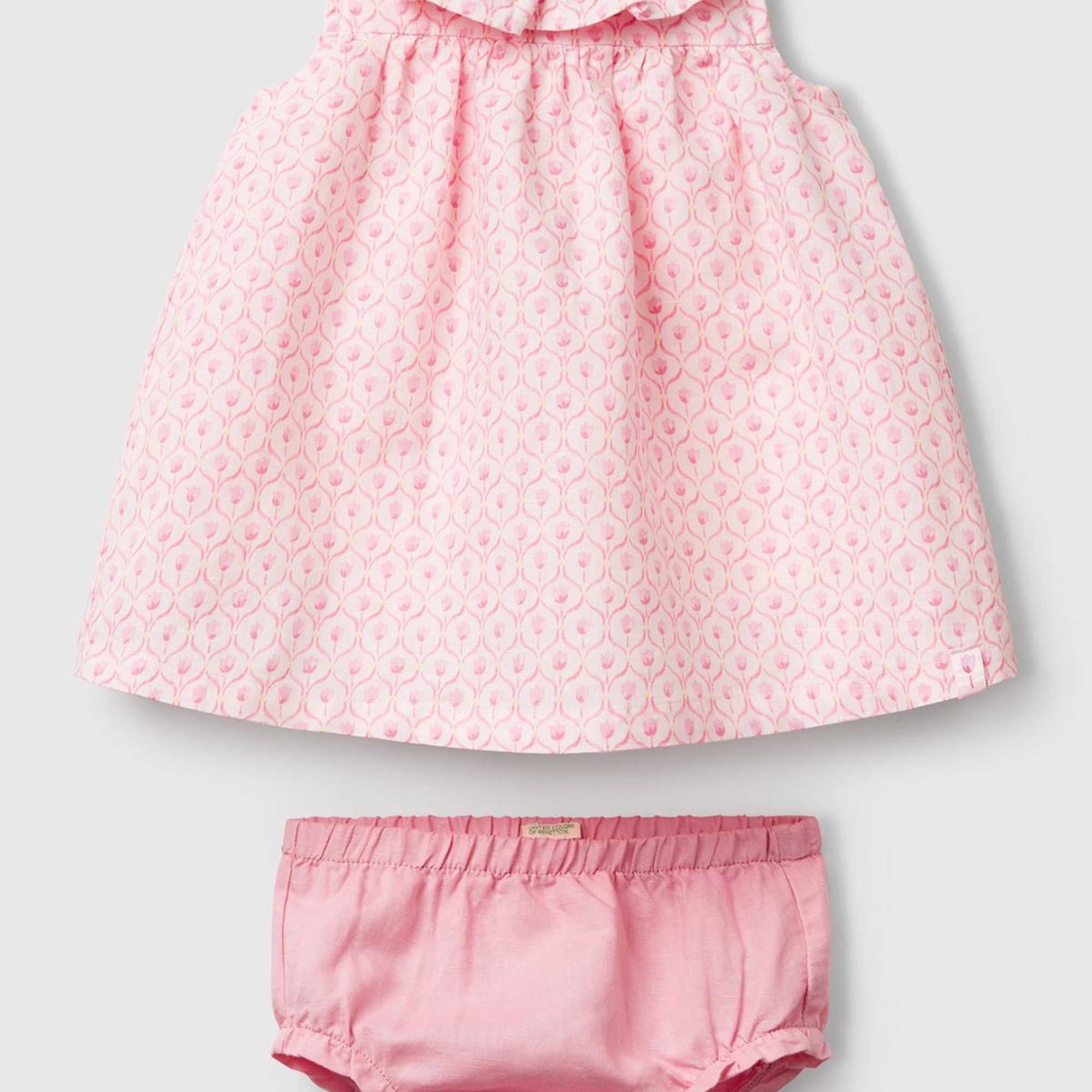 Bebek Toz Pembe Tamamı Desenli Yüksek Robalı Külot Takımlı Elbise