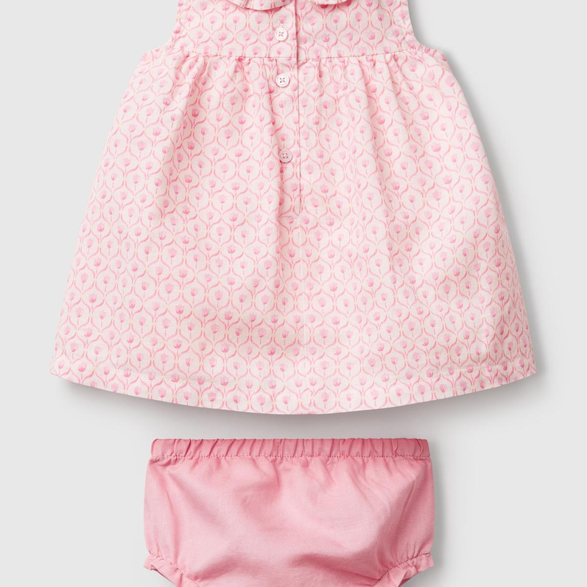 Bebek Toz Pembe Tamamı Desenli Yüksek Robalı Külot Takımlı Elbise