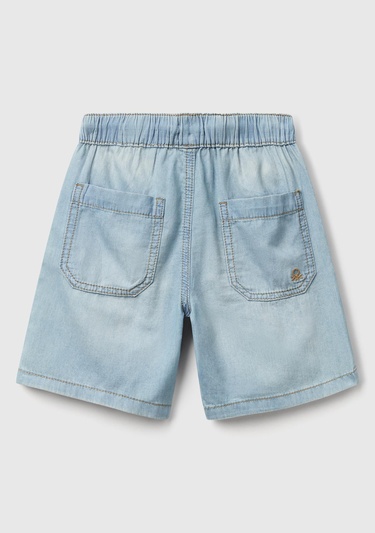  Erkek Çocuk Açık Denim Arka Cebi Logo İşlemeli Büzgü İpli Denim Bermuda Şort