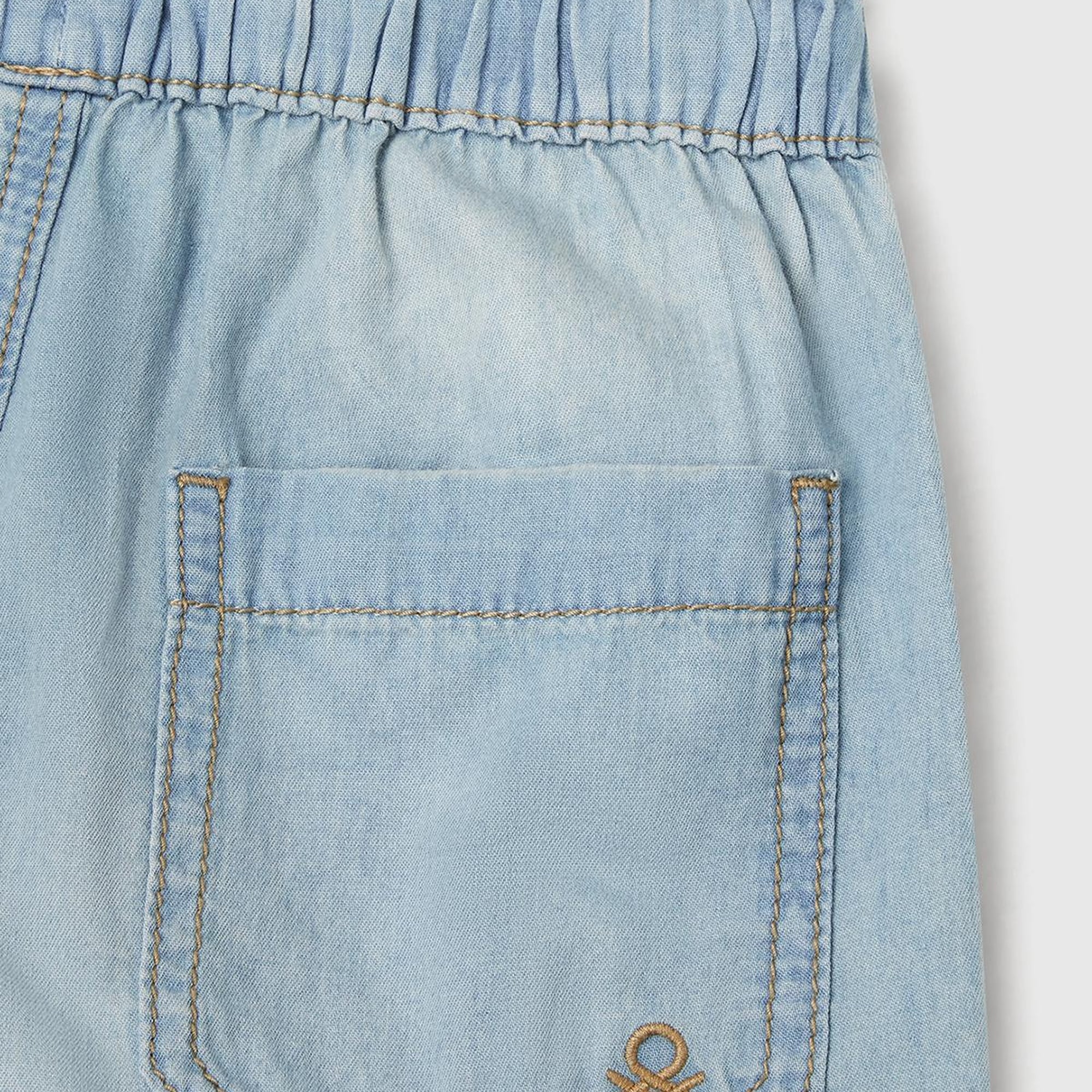 Erkek Çocuk Açık Denim Arka Cebi Logo İşlemeli Büzgü İpli Denim Bermuda Şort