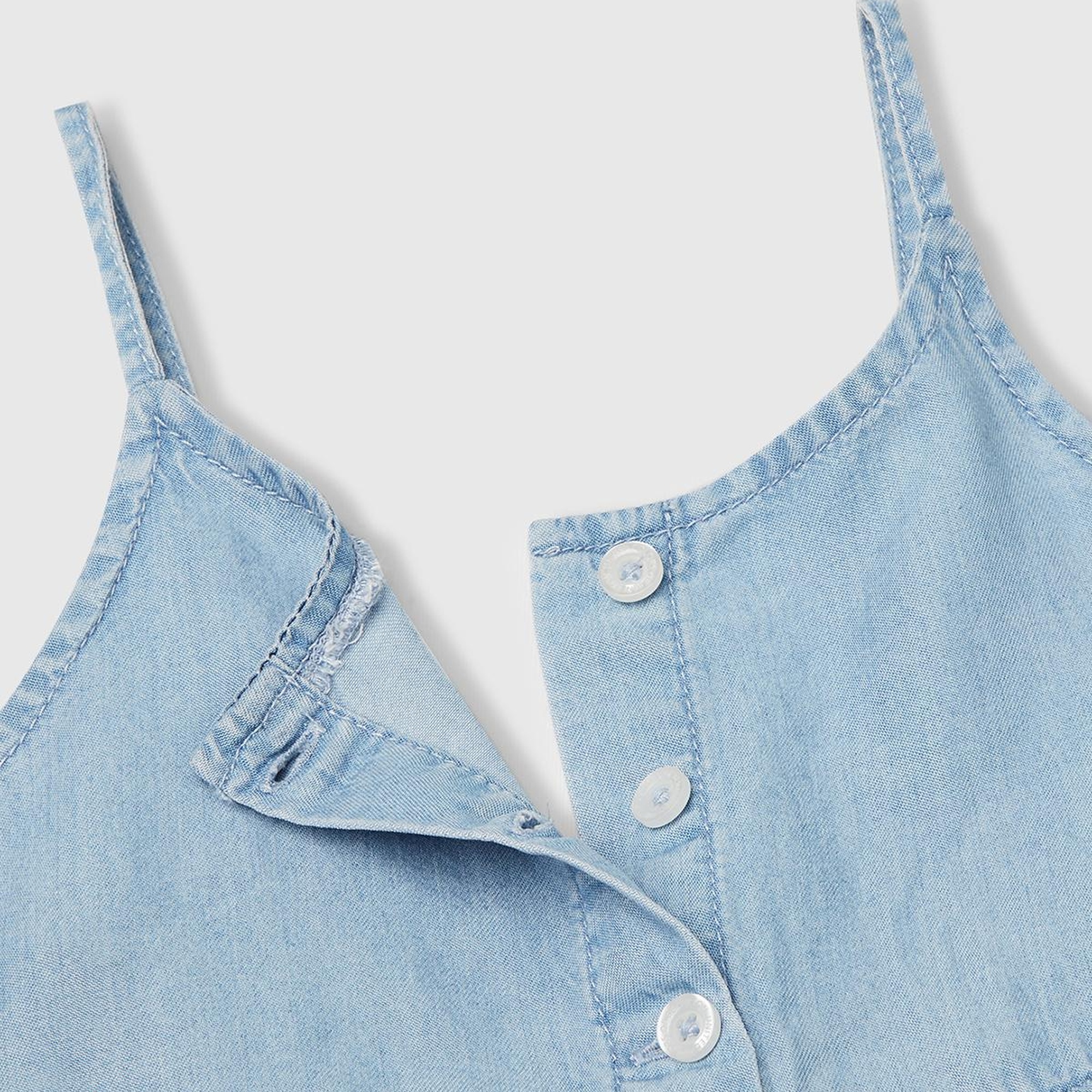 Kız Çocuk Denim %100 Liyosel Sırtı Lastikli Önü Düğmeli Pileli Askılı Elbise