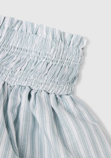  Kız Çocuk Yeşil Keten Karışımlı Tamamı Desenli Beli Büzgülü Katlı Etek