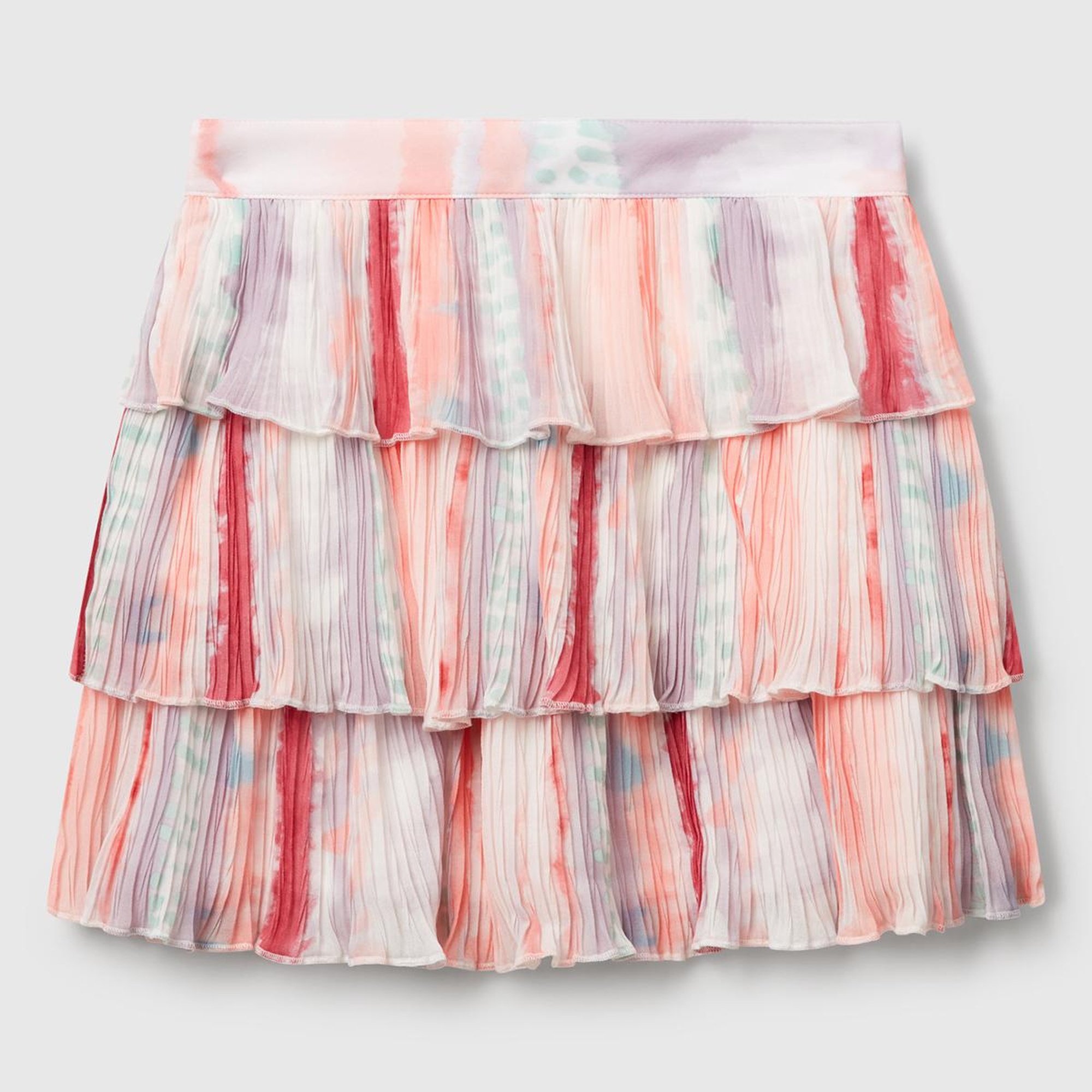 Kız Çocuk Renkli Tamamı Desenli Yanı Fermuarlı Pileli Katlı Etek