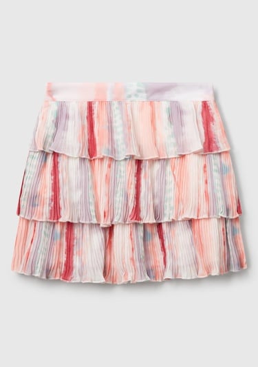  Kız Çocuk Renkli Tamamı Desenli Yanı Fermuarlı Pileli Katlı Etek