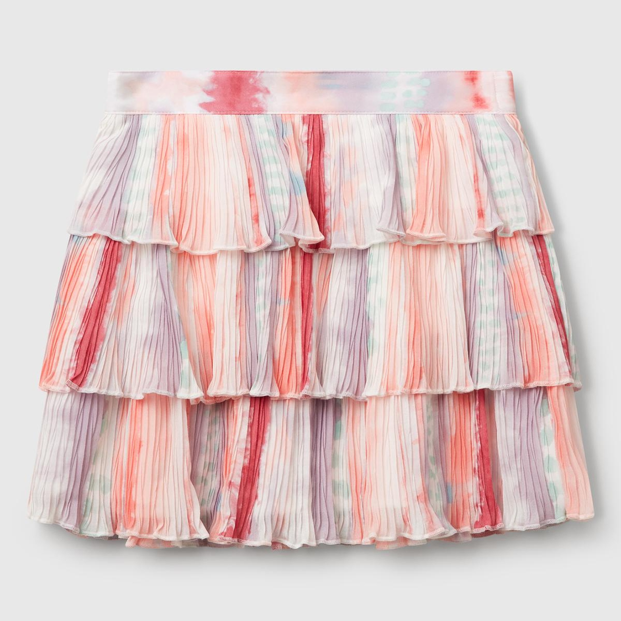 Kız Çocuk Renkli Tamamı Desenli Yanı Fermuarlı Pileli Katlı Etek