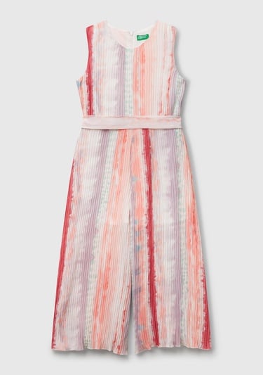  Kız Çocuk Renkli Tamamı Desenli Kuşaklı Arkası Fermuarlı Kolsuz Tulum