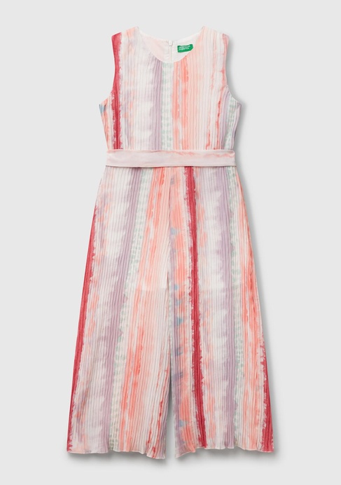  Kız Çocuk Renkli Tamamı Desenli Kuşaklı Arkası Fermuarlı Kolsuz Tulum