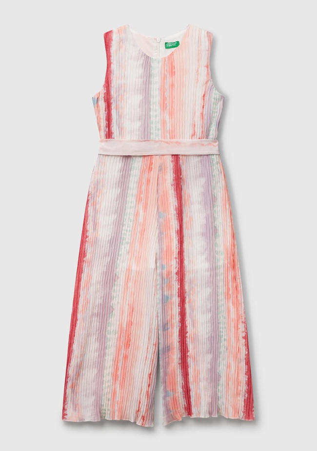  Kız Çocuk Renkli Tamamı Desenli Kuşaklı Arkası Fermuarlı Kolsuz Tulum