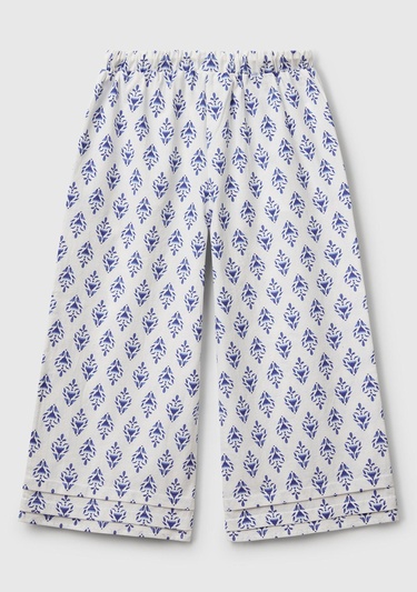  Kız Çocuk Mavi Desenli Büzgü İpli Wide Leg Pantolon
