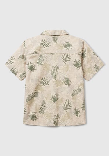  Erkek Çocuk Desenli Keten Karışımlı Tamamı Desenli Tek Cep Detaylı Kısa Kollu Gömlek