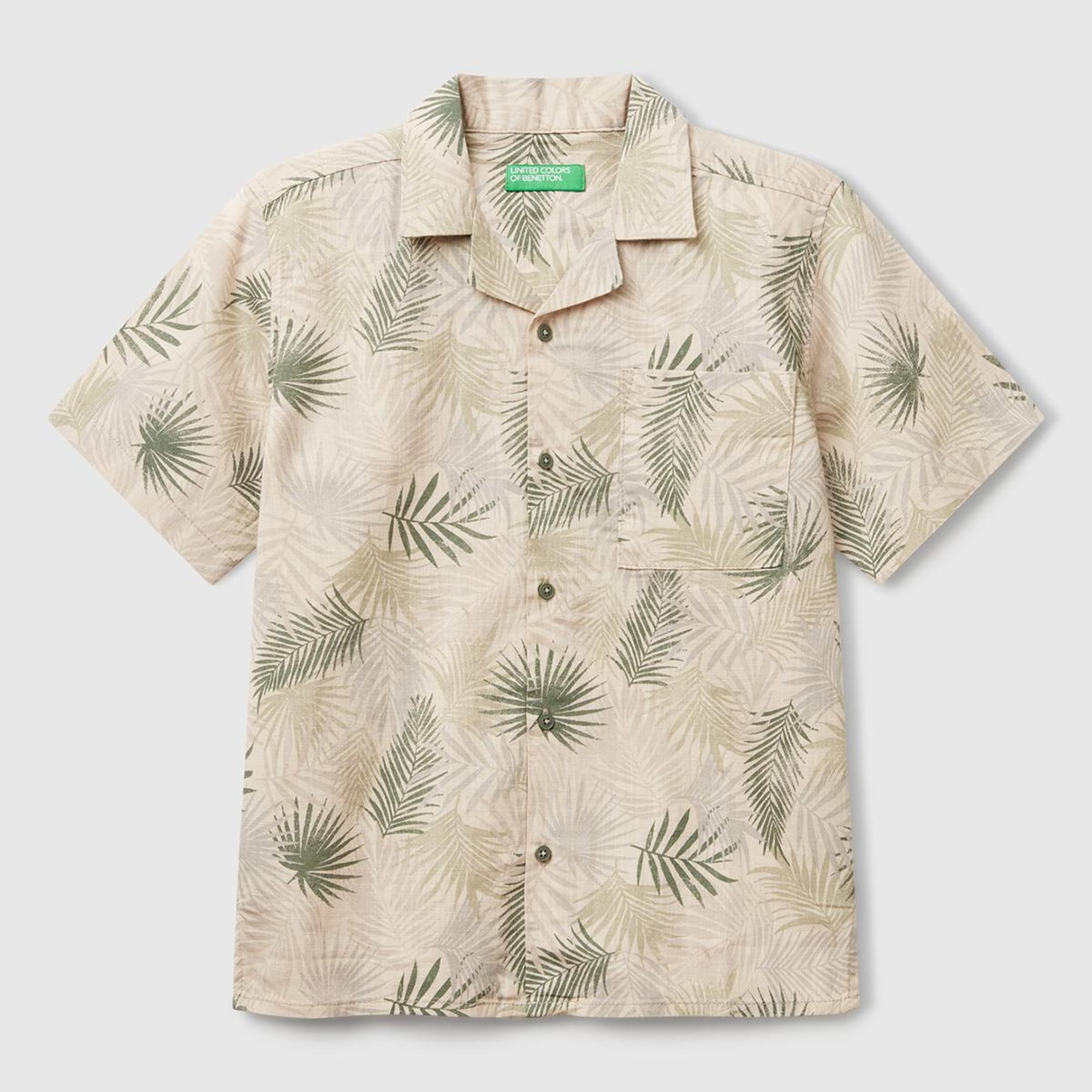 Erkek Çocuk Desenli Keten Karışımlı Tamamı Desenli Tek Cep Detaylı Kısa Kollu Gömlek