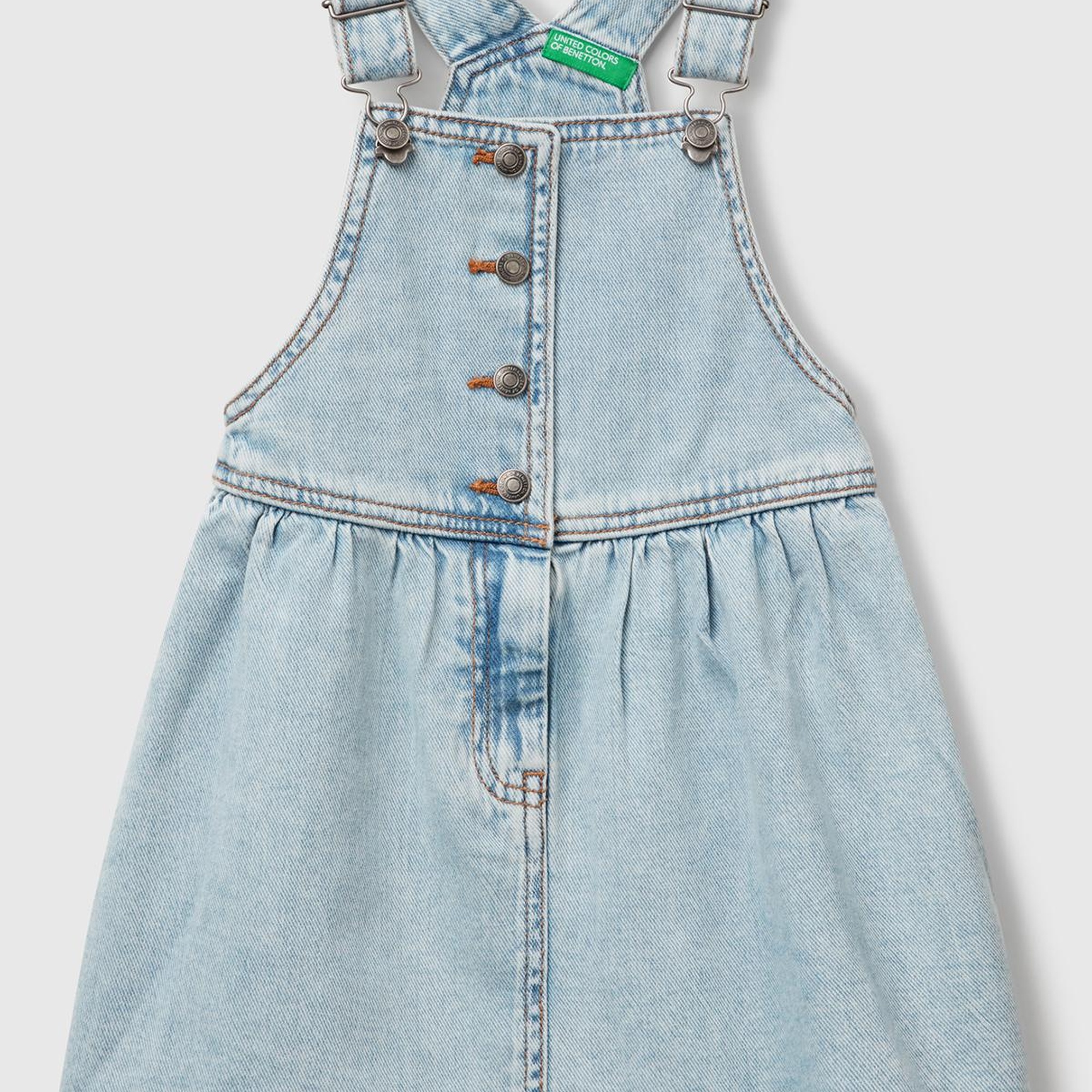 Kız Çocuk Açık Denim Taş Yıkama Pileli Ayarlanabilir Askılı Denim Salopet