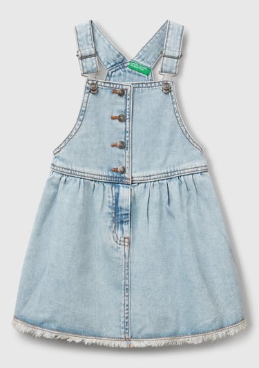  Kız Çocuk Açık Denim Taş Yıkama Pileli Ayarlanabilir Askılı Denim Salopet