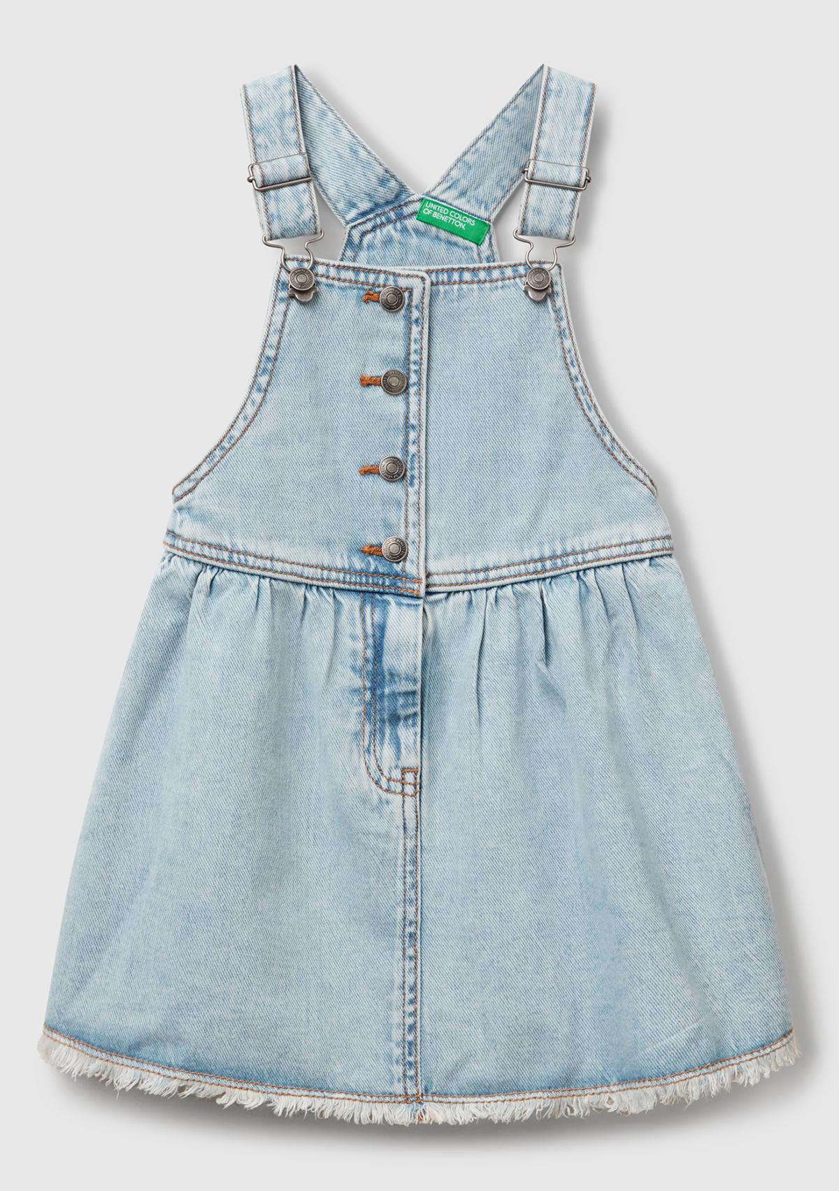  Kız Çocuk Açık Denim Taş Yıkama Pileli Ayarlanabilir Askılı Denim Salopet