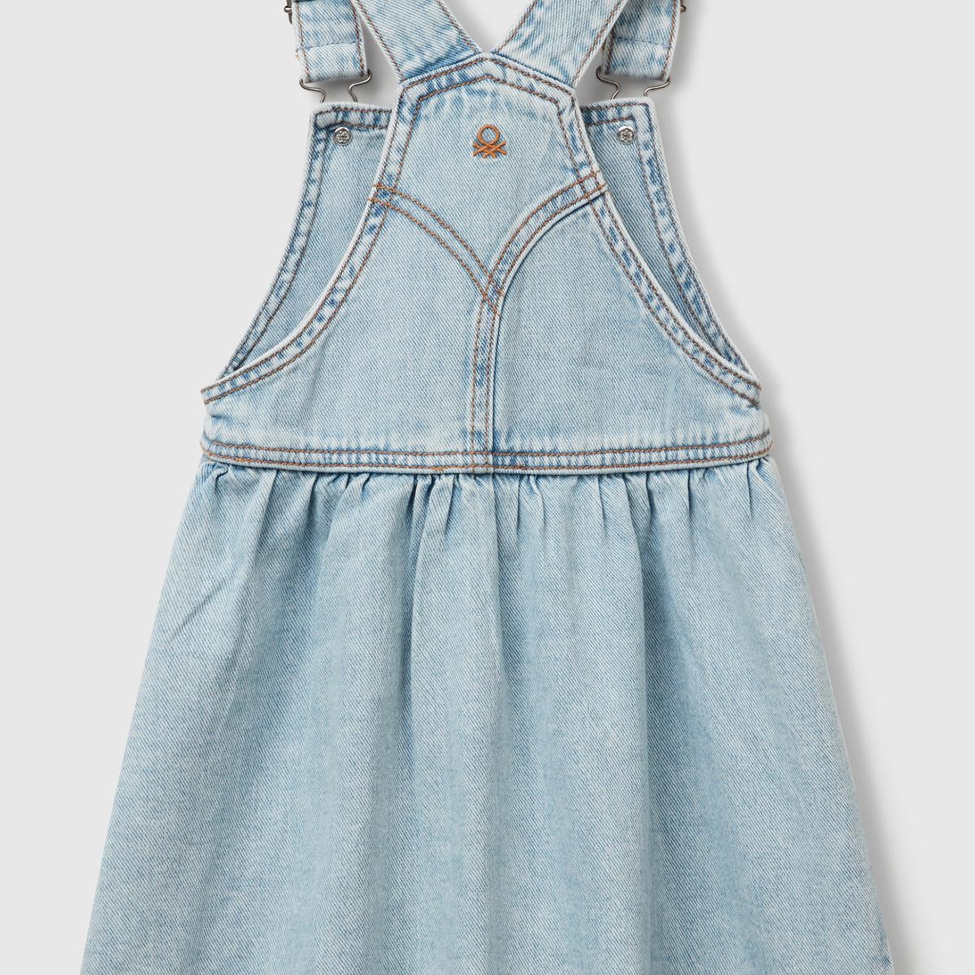 Kız Çocuk Açık Denim Taş Yıkama Pileli Ayarlanabilir Askılı Denim Salopet