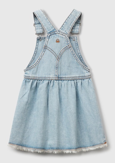  Kız Çocuk Açık Denim Taş Yıkama Pileli Ayarlanabilir Askılı Denim Salopet