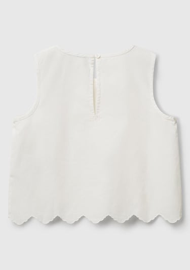  Kız Çocuk Beyaz Önü İşlemeli Arkası Düğmeli Muslin Kolsuz Üst