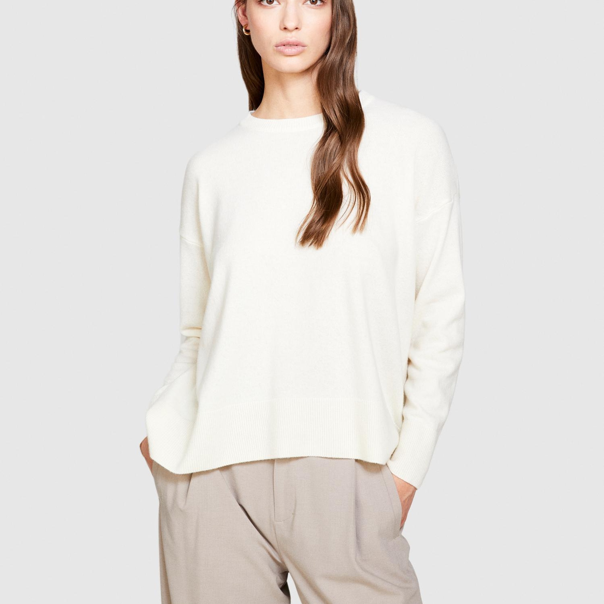 Kadın Vanilya Yün Karışımlı Boxy Fit Kazak