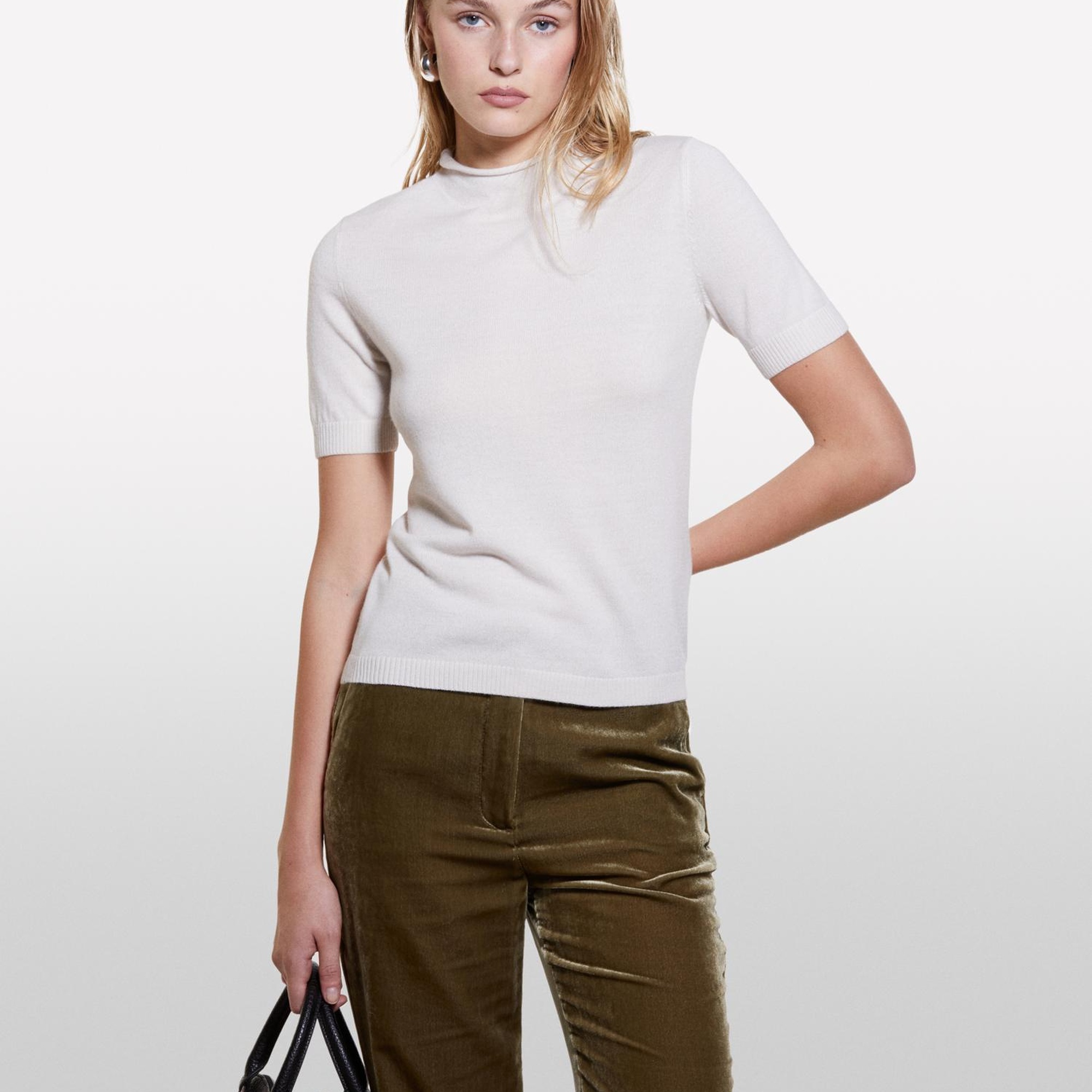 Kadın Bej Yün Karışımlı Yarım Kollu Balıkçı Yaka Kazak