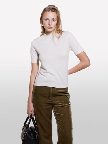  Kadın Bej Yün Karışımlı Yarım Kollu Balıkçı Yaka Kazak