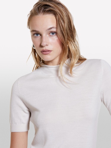  Kadın Bej Yün Karışımlı Yarım Kollu Balıkçı Yaka Kazak